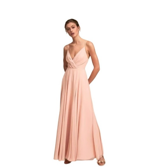 BHLDN Eva‎ Chiffon Blush Bridesmaid Long Dress Size Small - Picture 1 of 8